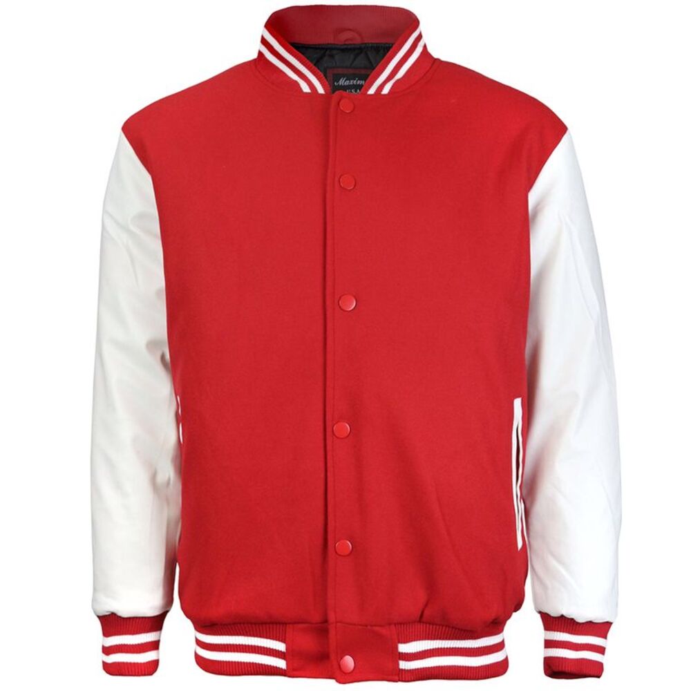 Maximos Men's LMJ Snap Button Front Classic Varsity Jacket Red White